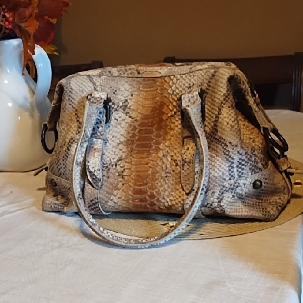 Leather Satchel - Snakeskin Print